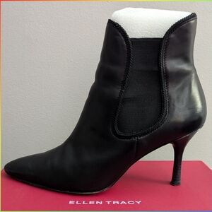 Ellen Tracy black leather ankle boot 3 inch heel